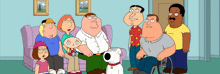 a family guy cartoon shows a group of people sitting around a dog