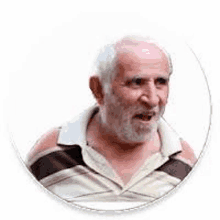 an elderly man with a beard is standing in a circle and making a funny face .