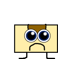 a cartoon drawing of a block with a sad face .