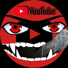 a red circle with a cartoon face and the youtube logo