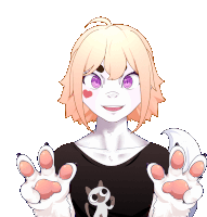 a drawing of a girl with purple eyes and paws