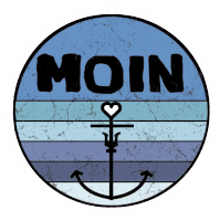 a blue circle with the word moin and an anchor in it