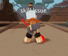 a cartoon character is holding a shovel in a video game and says `` skill issue '' .