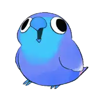 a cartoon drawing of a blue parrot with big eyes