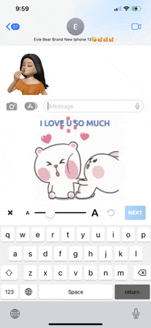 a screenshot of a phone with a sticker that says i love you so much