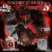 a poster for sunday scaries with a scream character