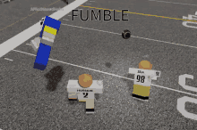 a football game is being played on a video game with the word fumble at the top of the screen