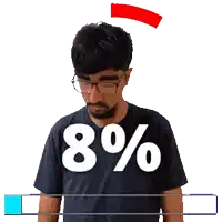 a man wearing glasses and a black shirt that says 8%