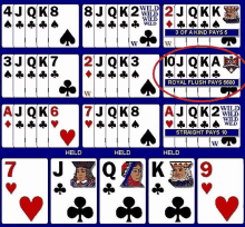 a row of playing cards with a red circle around the top card that says royal flush