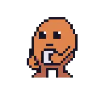 a pixel art drawing of a cartoon character with the letter c on his chest