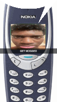 a blue nokia phone with a picture of a man on the screen