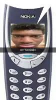 a blue nokia phone with a picture of a man on the screen