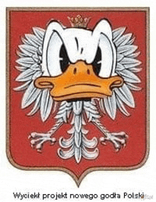 a cartoon duck is on a coat of arms with a crown on its head .