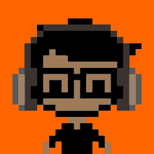 a pixel art of a person wearing glasses and headphones