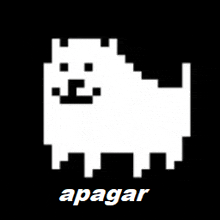 a pixel art of a dog with the word apagar below it .