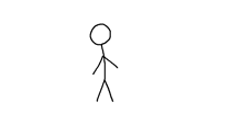 a stick figure with a circle around his head and a circle around his feet .