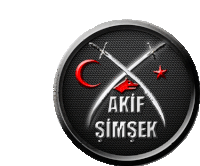 a logo for akif simsek has two crossed swords and a red star