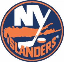 a logo for the new york islanders shows a hockey stick and puck