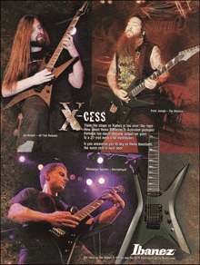 an advertisement for ibanez guitars with three men playing