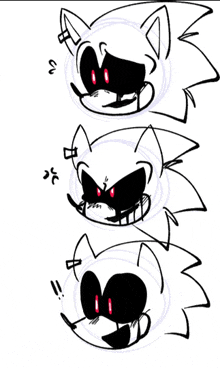 three drawings of a sonic the hedgehog with different expressions