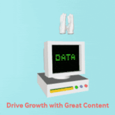 a computer with a rainbow and the words drive growth with great content