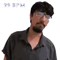 a pixelated image of a man with glasses and the words 99 bpm below him