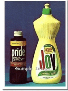 a bottle of pride water furniture next to a bottle of joy