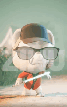 a cartoon character is holding a light saber and wearing sunglasses