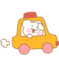 a cartoon of a dog in a yellow taxi