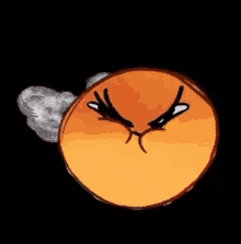 a cartoon drawing of an angry smiley face with smoke coming out of it 's mouth .