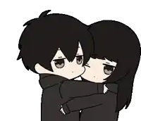 a boy and a girl are hugging each other .