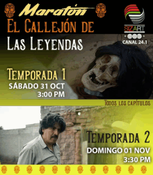 a poster for marathon el callejon de las leyendas showing a man and a skull