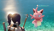 a video game character named raynald lee ling is standing next to a pink pokemon