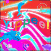 a colorful background with dolphins and the word yippee on it