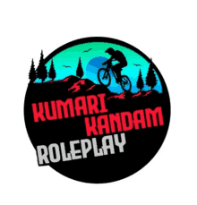 a logo for kumari kandam roleplay with a person riding a bike