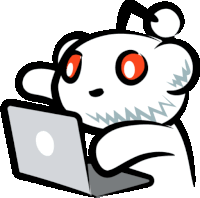 a cartoon drawing of a bear using a laptop