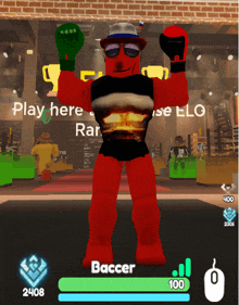 a screenshot of a video game with a character called baccer