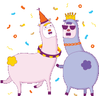 a couple of llamas wearing party hats and sunglasses