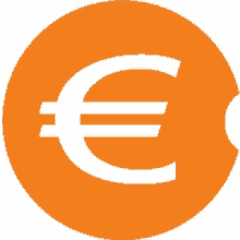 an orange circle with a white euro symbol in it