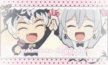 a picture of a boy and a girl with the words yukimomo de pepper below them
