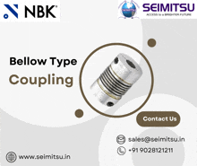 an advertisement for a bellow type coupling with a contact us button