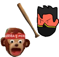 a monkey wearing a headband that says " arriva peru " holds a baseball bat