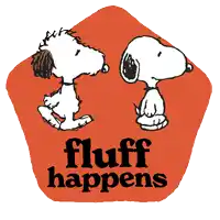 snoopy and woodstock are featured on an orange background with the words fluff happens