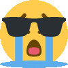 a crying smiley face wearing sunglasses and tears coming out of it 's eyes .