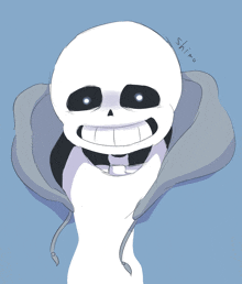 a drawing of a skeleton wearing a hoodie with the name shimo written below it