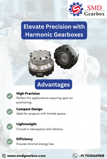 an advertisement for smd gearbox shows the advantages of the gearboxes