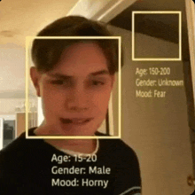 a picture of a boy 's face with the words age : 15-20 gender : male mood : horny .