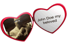 a valentine 's day card that says john doe my beloved on it