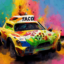 a colorful painting of a taco truck with the number 26 on it