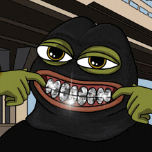 a cartoon of a frog wearing braces and a mask